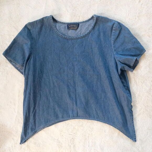 Vintage blue denim asymmetrical hem top with button details size large - Picture 6 of 7